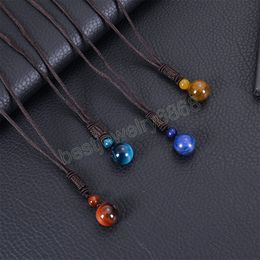 16mm Handmade Woven Natural Agate Lapis Lazuli Pendant Necklace for Women Men Natural Stone Geometric Charm Clavicle Necklace
