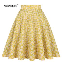 Dresses When We Retro Daisy Floral Printed Women Yellow Skirt Vd0020 Vintage Casual High Waist A Line Jupe Femme Flare Summer Skirts