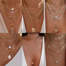 Pendant Necklaces bls- Bohemia Gold Color Multiple Styles Necklace For Women Trendy Multi-Layer Crystal Pendant Necklaces Set Jewelry Gifts J230601