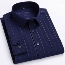 Men's Casual Shirts Plus Size 6XL Stretch Stripe Men's Long Sleeve Printed Luxury Fashion Social Daily Dress Shirt For Men Non-iron