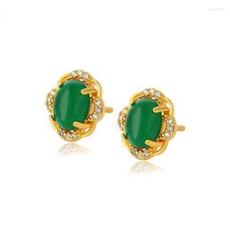 Stud Earrings 24k Gold Plated Emerald Malay Jewelry For Women Charm Engagement Gift