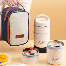 Lunch Boxes 304 stainless steel vacuum lunch box insulated bag food heater soup cup heat capacity student lunchbox 230531