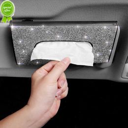 New Bling Diamond Sticker Sun Visor Car Tissue Box with Crystal Leather Auto Napkin Tissue Hanging Bag Holder for Car Accessories