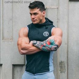 Men's T-Shirts Mens Bodybuilding Hooded Tank Top Cotton sleeveless Vest Sweatshirt Gyms Fitness Workout Casual Fashion Tops Clothing T230601