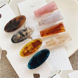 Hair Clips Barrettes New Fashion Vintage Resin Marble Hairpins Clip Women Girls Geometric Oval Shape Transparent Accessories Drop Dhtrz