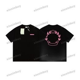xinxinbuy Men designer Tee t shirt 23ss Back leaf print short sleeve cotton women red white black 315064 S-2XL