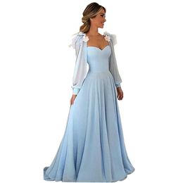 Dresses Light Blue Chiffon Formal Party Evening Women's Handmade Flower Robe De Soiree Elegant Tank Top Long Sleeve Prom Dress P230531