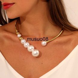Pendant Necklaces Exaggerated Pearl Necklace For Women Simple Versatile Golden Bead Opening Collar Exquisite Clavicle Korean Fashion Jewellery Gifts J230601