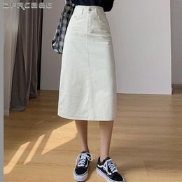 Dresses Streetwear White Women's Aline Skirts Jeans Summer 2021 High Waist Sexy Split Washed Long Skirt Denim Saias Female