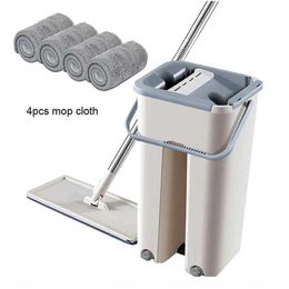 Mops Squeeze Mop Microfiber Floor Flat mop With Bucket For Washing Floors Hand Free Wringing Self Cleaning Mop For Home Kitchen Z0601