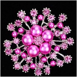 Pins Brooches Christmas Snowflake Imitation Pearls Brooch Charming Rhinestones Fashion Crystal Lady Party Women Pin Drop De Dhbsd