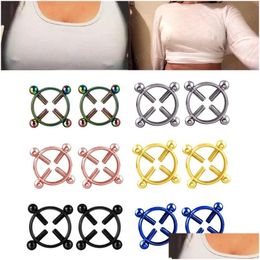 Nipple Rings 2Pcs Screw Clamps Sexy Piercings For Women Stainless Steel Fake Ring Piercing Breast Jewellery Non Shield Drop Delivery Bo Dhui4