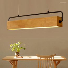 Pendant Lamps Modern Adjustable LED Lights With Wood Frame For Dining Room Wooden Rectangle Hanglamp Suspension Light