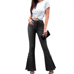 Women's Jeans Women Mid Waist Denim Boot Cut Trousers Stretch Solid Color Flared Pants BuScrunch Lifts Buttock