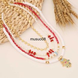 Pendant Necklaces New Fashion Jewellery Stainless Steel Eye Necklaces for Women Palm Pendant Soft Pottery Collar Chain Necklace Women's Gift J230601