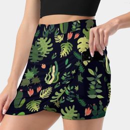 Skirts Tropical Flowers Women's Skirt Sport Skort With Pocket Fashion Korean Style 4Xl Nature Green