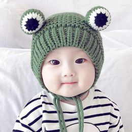 Berets Cartoon Winter Frog Hat For Kid Beanies Handmade Beanie Knit Child Hats Warm Kids Girls Solid Earflap Caps 1 To 3 Years Old