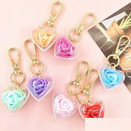 Key Rings Rose Preserved Keychain Eternal Present Romantic Pendant Valentines Day Wedding Gift Heart Shape Hanging Ring Drop Deliver Dhtnv