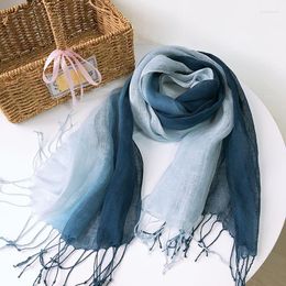 Scarves Gradual Colour Hanging Dyed Scarf Japanese High Quality Tassel Pure Linen Women's Solid