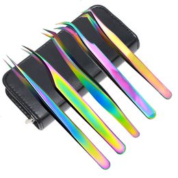 Makeup Tools 5PC Eyelash Extension Tweezers Lash Applicator Tool Stainless Curved Straight For Eyelash Tongs False Clip Makeup Nail Art Tool 230531