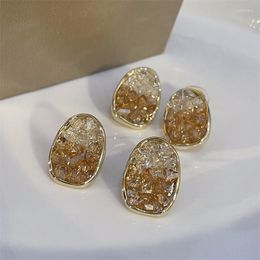 Stud Earrings Luxury Orange Crystal Earring Ear Clip Fashion Oval Big Stone Rhombus Jewellery Gifts Gold-plated Copper