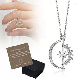 Pendant Necklaces Rotating Crystal Star Moon CZ Chain Choker Necklace For Women Wide Fine Jewellery Wedding Party Birthday Gift