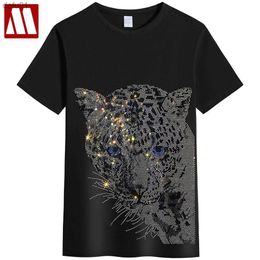 Best-Selling Male Leopard Print Diamond T-shirt Short-Sleeved Streetwear Casual Fashion Design Slim Brand Men And Women T Shirts L230520