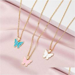 Pendant Necklaces Cute Butterfly Necklace Choker For Women Party Golden Long Chain Clavicle Korean Statement Charms Jewelry Gift Dro Dhiim