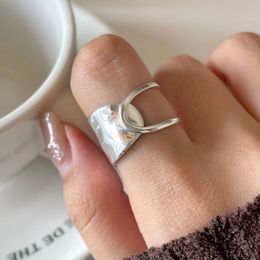 Couple Rings SHANICE S925 Sterling Silver Women's Open Ring Wide Ring Hip Hop Punk Finger Ring Simple Bohemian Jewelry
