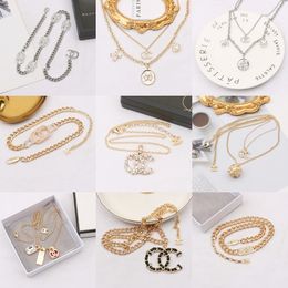 Jewellery Necklaces white Plated 925 Silver Graduated Luxury Brand Designers Letters Stud Geometric Famous Women Round Crystal Rhinestone Gold Wedding 95 Necklace