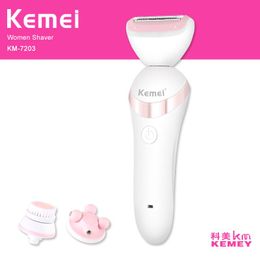 Epilator Kemei 3 In 1 Waterproof Lady Shaver Epilator Tool Electric Hair Removal Bikini Hair Trimmer Depilador Face Cleanser Massager