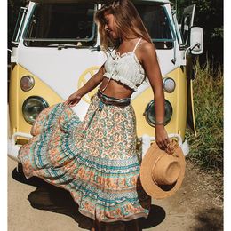 Dresses Jastie 2022 Summer Skirt Women Paisley Floral Print Skirts Casual Vintage Aline Beach Skirt Saia Jupe Femme Faldas Midi Skirts