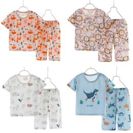Pyjamas Sommer Kinder Nachtwäsche Jungen Anzüge Atmungsaktive Hause Kleidung Mädchen Schnelltrocknende Baby Kinder Kurzarm Kleidung Set 230601