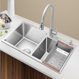 Novel 304 Stainless Steel Kitchen Sink Double Bowel Silver Nano Sinks Household Kitchen Faucets Accessories