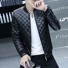 QNPQYX New Winter Black Warm Thick Leather Jacket Men Stand Collar PU Leather Jacket for Men's Jacket