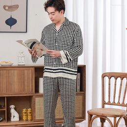 Women's Sleepwear Houndstooth Pamas Set Couple Satin 2PCS Shirt&pant Long Sleeve Nightwear Pijamas Suit Loose Women&men Home