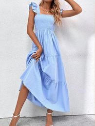 Casual Dresses Blue Womens Summer Flying Sleeve Backless Ruffle Vestidos Long Plus Size Elegant Party Picnic Dress Vacation Outfits