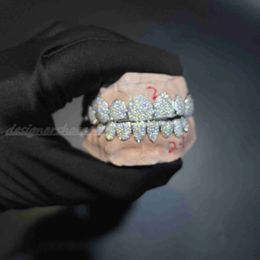 Maßgeschneiderte Dental-Grills, Iced Out Sterling Silber, echtes Gold, Schmuck, Zickzack-Fassung, VVS-Moissanit-Diamanten, Zähne Grillz