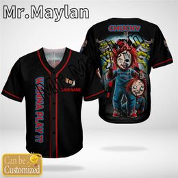Men's Casual Shirts Halloween Horror Charaters Chucky Custom Baseball Jersey Shirt 3D Printed Men's Hip Hop Tops
