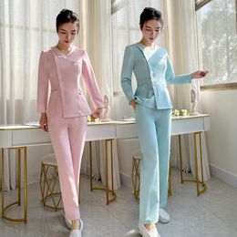 Women's Two Piece Pants Sauna Massage Female Receptionists Autumn Workwear Foot Bath Technician Uniform Suits Beauty Salon Long Sleeve Work