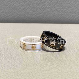 80% off designer Jewellery bracelet necklace ring Ancient men's women's black White Ceramic Ring gold plated couple's ringnew jewellery