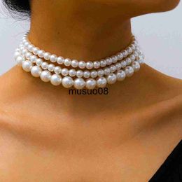 Pendant Necklaces Elegant White Imitation Pearl Beads Choker Clavicle Chain For Women Handmade Strand Bead Necklace Wedding Jewellery Collar Gifts J230601