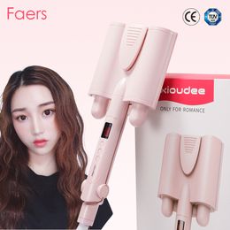 Curling Irons Automatic Hair Curler Three Barrel Ceramic Curling Iron Hair Deep Wavy Roll Wand LCD Electric Splint Fast Curling Hair Tools 230531