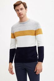 Men's T Shirts DeFacto Fashion Man Crewneck Patchwork Pullovers Tops Long Sleeves Casual Mens -L2386AZ19WN-L2386AZ19WN