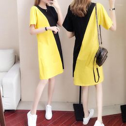 Casual Dresses Fashionable Sexy Sports Dress Loose And Slim Spliced Mid Length T-shirt Skirt