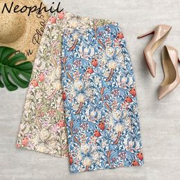 Dresses Neophil 2022 Summer Women Jacquard Midi Pencil Skirts Floral Printed Pattern High Waist Bodycon Prairie Chic Girl's Skirt S21502