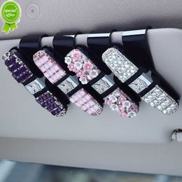 New Diamond Flowers Car Glasses Case Bling Rhinestone Auto Sun Visor Sunglasses Clip Card Ticket Holder Pen Case Clip Box Universal