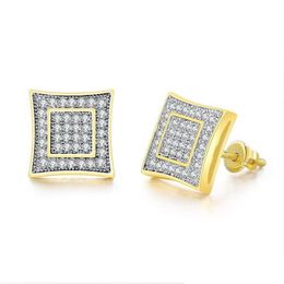 Stud Men Women Fashion Yellow White Gold Plated Bling Cz Square Screwbacks Studs Earrings Jewelry Nice Gift For Friends Drop Delivery Dhwxu