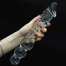 3 Size Pyrex Glass Crystal Fake Penis Anal Butt Plug Double Headed Dildo Female Male Adult Masturbation Sex Toy Women Men Gay 18 L230518