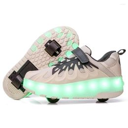 Athletic Shoes LED Roller Skate Children Two Wheels Luminous Sneakers Boys Girls USB Charging Size 28-40